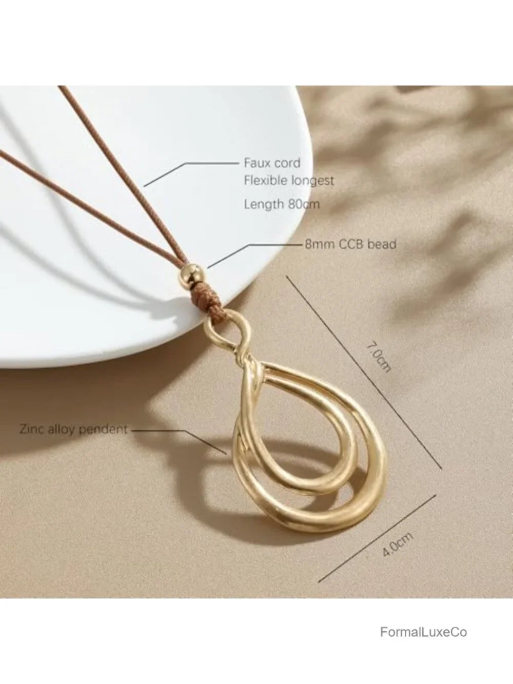 Burnished Gold Plated Infinity Pendant Long Necklace Adjustable Wax Cord